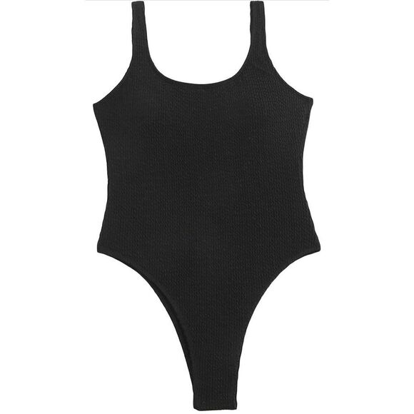 NEW Black Textured 1 Pc Swimsuit Backless High Cut Bathing Suit XL - Picture 1 of 7